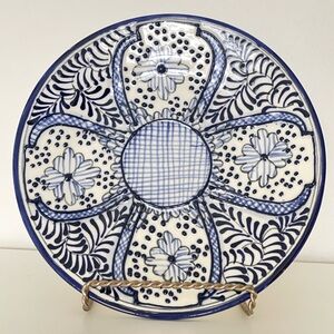 Hand-Painted Mexican Talavera-Style Plate - Blue & White - 10”